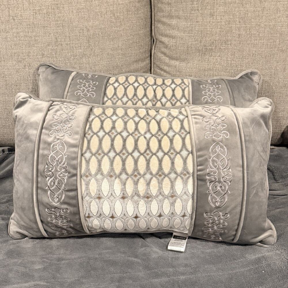 J. Queen New York Silver Polyester Boudoir Decorative Pillow -set Of 2 18”+